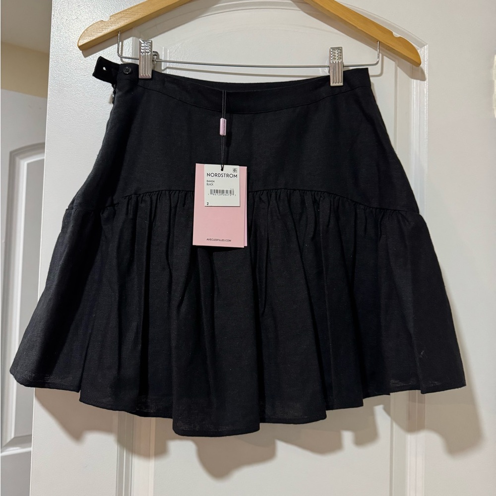 Avec Les Filles Black Linen Blend Mini Skirt | Size 2 - Picture 6 of 9